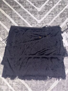 Jules & Leopold Black Fringe Mini Skirt